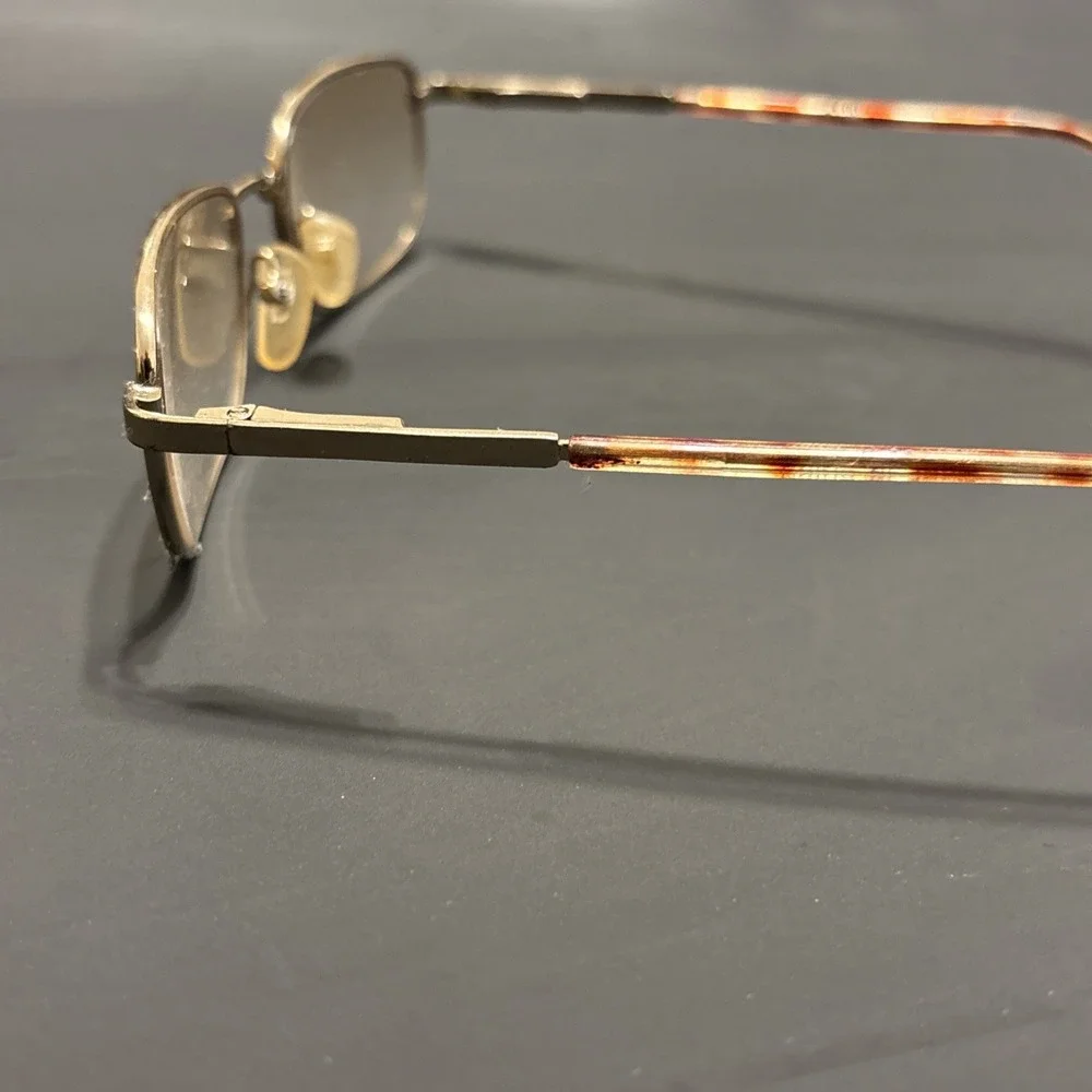 Vintage Gold Tone Rectangular Eyeglass Frames Tortoise Temples Frames Only
